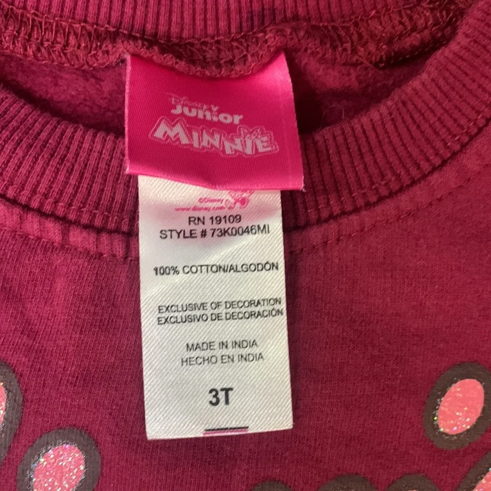 Disney Junior Minnie Girls Sweatshirt Burgundy 3T Graphic Casual Play Date